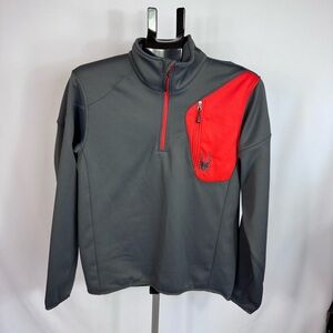 Spyder Quarter Zip Pullover Mens Small Gray Red Ski Outdoor Performance